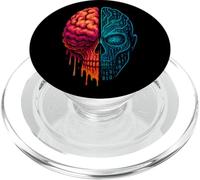 Cyber Skull and Brain Fusion Tech Mind Design AI vs Humanity PopSockets PopGrip for MagSafe