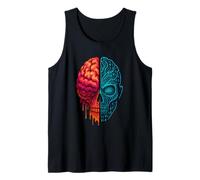 Cyber Skull and Brain Fusion Tech Mind Design AI vs Humanity Tank Top