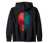 Cyber Skull and Brain Fusion Tech Mind Design AI vs Humanity Zip Hoodie