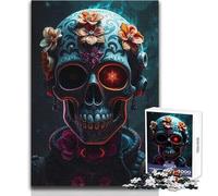 Cyber Sugar Skull with Flowers Jigsaws 1000 Pieces for Teenagers Strategic Thinking Learning Game Ideal Meaningful Gift for Any Event Size 38x52cm