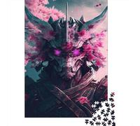 Cyber Warrior with Cherry Blossoms Puzzle for The Whole Family: Cherry Blossom Wolf Silhouette for Women, Gifts for Men Adults & Kids 70x50cm/1000pcs