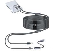 CyberFey 50FT/15M 2-in-1 Starlink Mini Ethernet Cable, Integrated DC Power + Cat5e Gigabit Data Replacement Cord, Waterproof Outdoor Cable for RV Marine Camping, Includes USB-C to DC Adapter