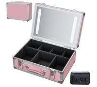 Cybergiant Travel Makeup Case with LED Mirror - Hard Shell Pink Travel Makeup Bag with Mirror - Portable Makeup Organizer with Mirror, Vanity Case for Cosmetics, Adjustable Divider, Pink, Carry-On