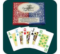 Cybergon 2 Decks Waterproof Plastic Playing Cards, Four Color Faces, Large Print - Red & Blue Backs with Plastic Case and Slipcover