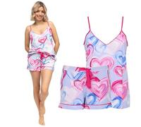 Cyberjammies Chloe Womens Heart Printed Jersey Cami & Shorts Set | Soft Cotton Modal Pyjamas for Women | Comfortable Nightwear Two Piece Set | Size 18