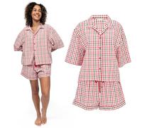 Cyberjammies Tara Womens Seersucker Check Relaxed Shorty Pyjama Set | 100% Cotton Ladies Pyjamas | Lightweight PJs | Breathable Lounge Wear Sets