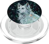 Cybernetic White German Shepherd Dog Circuitry Art PopSockets PopGrip for MagSafe