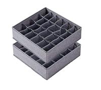 CYBERNOVA 2 Pack Sock Drawer Organizer Dividers, 24 Cell Fabric Foldable Closet Organizers and Storage Boxes for Storing Baby Clothes, Socks, Ties (24+24 Cell, Dark Gray)