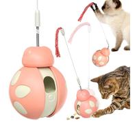 CYBERNOVA Interactive Cat Toy With spring-loaded Teaser Wand, Built -in Wobble Treat Dispenser/Pet puzzle Toy/Slow Feeder for Cats and Kitten (pink)