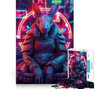 Cyberpunk Armadillo in Neon Cityscape Adult Jigsaw Puzzles1000 Pieces Sharp Mind DownTime Game Family Pastime Art Display (38x26cm)