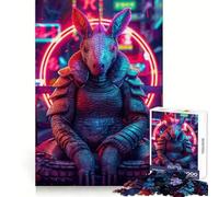 Cyberpunk Armadillo in Neon Cityscape Jigsaw Puzzles 1000 Pieces for Teenagers Anxiety Relief Precise Connection Fun Hobby Fine Art (50x75cm)