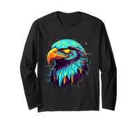 Cyberpunk Bald Eagle 80s Retro Synthwave Patriotic Glitch Long Sleeve T-Shirt