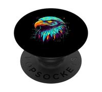 Cyberpunk Bald Eagle 80s Retro Synthwave Patriotic Glitch PopSockets Adhesive PopGrip