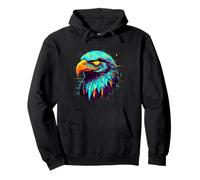 Cyberpunk Bald Eagle 80s Retro Synthwave Patriotic Glitch Pullover Hoodie