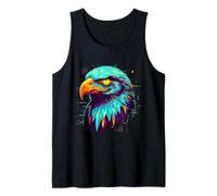 Cyberpunk Bald Eagle 80s Retro Synthwave Patriotic Glitch Tank Top