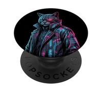 Cyberpunk Cat Cyborg Sci-Fi Synthwave Future Art PopSockets Adhesive PopGrip