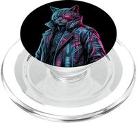 Cyberpunk Cat Cyborg Sci-Fi Synthwave Future Art PopSockets PopGrip for MagSafe