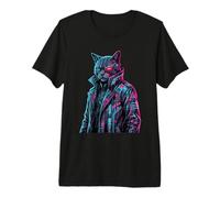 Cyberpunk Cat Cyborg Sci-Fi Synthwave Future Art Premium T-Shirt