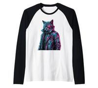 Cyberpunk Cat Cyborg Sci-Fi Synthwave Future Art Raglan Baseball Tee