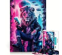 Cyberpunk Cat King Jigsaw for Adults 1000 Pieces Brain Calisthen Clean Connection Pattern Assemble Ideal Decor (38x26cm)