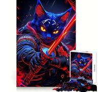 Cyberpunk Cat Russian Blue Samurai Animal Jigsaw Puzzles for Adults 1000 Pieces Strong Logic Clear Color Fun Challenge Festive Gift (38x26cm)