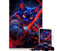 Cyberpunk Cat Russian Blue Samurai Animal Jigsaw Puzzles for Adults1000 Piece Logic Fun Sharp Detail Playful Challenge Christmas Idea (38x52cm)