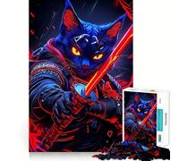 Cyberpunk Cat Russian Blue Samurai Animal Jigsaw Puzzles for Adults1000 Piece Logic Fun Sharp Detail Playful Challenge Christmas Idea (38x52cm)
