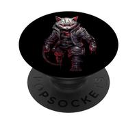 Cyberpunk Cat with bloody red eyes as gamer design PopSockets Adhesive PopGrip