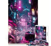 Cyberpunk City Neon Puzzles for Adults 1000 Piece Cognitive Train Perfect Connection Pattern Build Art Display (50x75cm)