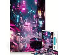 Cyberpunk City Neon Puzzles for Adults 1000 Piece Cognitive Train Perfect Connection Pattern Build Art Display (50x75cm)