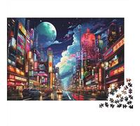 Cyberpunk City Night 1000 Pieces Puzzle Neon Lights Brain Exercise Cognitive Skills Premium Cardboard for Teens 52x38cm/1000pcs