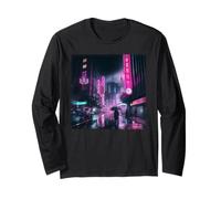 Cyberpunk City Street of Tokyo at Midnight Busan Korea Long Sleeve T-Shirt