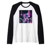 Cyberpunk City Street of Tokyo at Midnight Busan Korea Raglan Baseball Tee