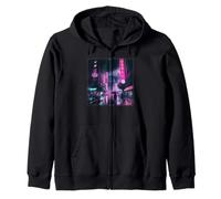 Cyberpunk City Street Of Tokyo At Midnight Busan Korea Zip Hoodie