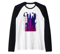 Cyberpunk Cityscape Design for sci fi Followers Raglan Baseball Tee