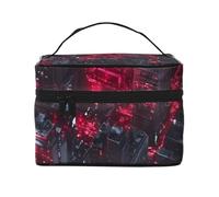 Cyberpunk Cityscape Lights Travel Makeup Bag - Portable Toiletry Organizer with Zipped Compartments for Brushes, Bottles & Skincare