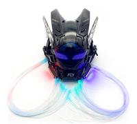 Cyberpunk Display Mask with Blue Screen, Dragon Wings and Light-up Braids
