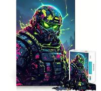 Cyberpunk Futuristic Soldier Artwork 1000 Piece Jigsaw Puzzles for Adults Focus Skill Perfect Connection Fun Challenge Art Display (38x52cm)