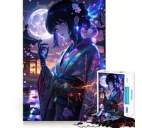 Cyberpunk Geisha Under Moonlight Adult Jigsaw Puzzle1000 Pieces Decompress Game True Detail Playful Challenge Night Play (50x75cm)