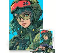 Cyberpunk Green Eye Female Soldier 1000 Piece Jigsaw Puzzles for Adults Jigsaw Brain Think Pastime Game Real Challenge Xmas Santa Gift (38x26cm)