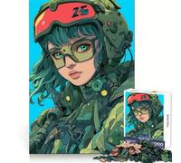 Cyberpunk Green Eye Female Soldier 1000 Pieces Jigsaw Puzzles for Adults Strong Logic Sharp Color Fun Challenge (50x75cm)