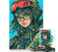 Cyberpunk Green Eye Female Soldier 1000 Pieces Jigsaw Puzzles for Adults Strong Logic Sharp Color Fun Challenge (50x75cm)