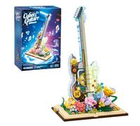 Cyberpunk Guitar Building Set- 950PCS Instrument Mini Bricks Kit with Flower Display Stand, DIY Futuristic Model, Unique Home Office Decor, STEM Education Toy, Creative Gift for Adult, Musicians
