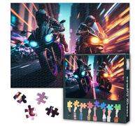 Cyberpunk Jigsaw Puzzles Supercar Motorcycles Down a Road in a City with Neon Lights Puzzle for Adults 1000 Pieces, Impossible Challenging Puzzles, 19.5 x 27.5 Inch