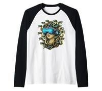 Cyberpunk Medusa VR Headset Funny Greek Mythology Gamer Art Raglan Baseball Tee