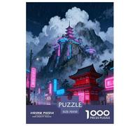 Cyberpunk Mountain Temple 1000 Piece Jigsaw Puzzles Impossible Hard Challenge Modern Paisaje Classic Educational Games for The Whole Gifts for Adults 70x50cm/1000pcs
