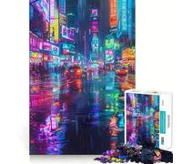 Cyberpunk Neon City Jigsaw 1000 Pieces for Teenagers Brain Exercise Clean Joint Home Activity Night Fun (38x52cm)