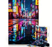 Cyberpunk Neon City Jigsaw Puzzle for Adults 1000 Pieces Cognitive Train Clear Tone Pattern Assemble Birthday Art Gift (38x52cm)
