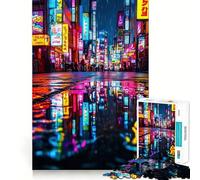 Cyberpunk Neon City Jigsaw Puzzle for Adults 1000 Pieces Cognitive Train Clear Tone Pattern Assemble Birthday Art Gift (38x52cm)