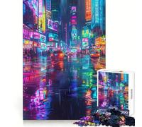 Cyberpunk Neon City Jigsaw Puzzles 1000 Piece for Adults Memory Boost Cozy Fun Pattern Assemble Nice Decor (38x26cm)